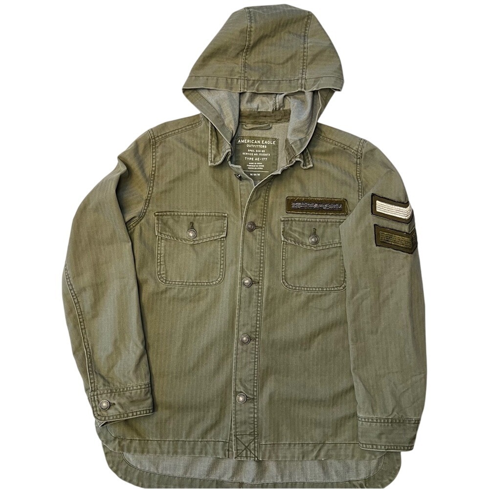 American Eagle Outfitters Y2K Green Hooded Military Field Jacket Size M